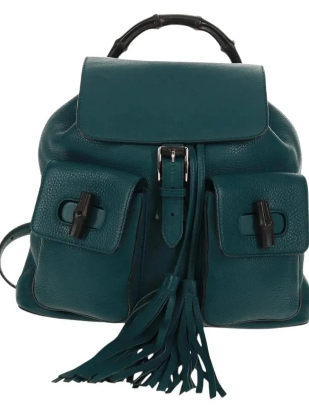 GUCCI Bamboo Backpack Leather Green Silver 370833 Auth 159026V